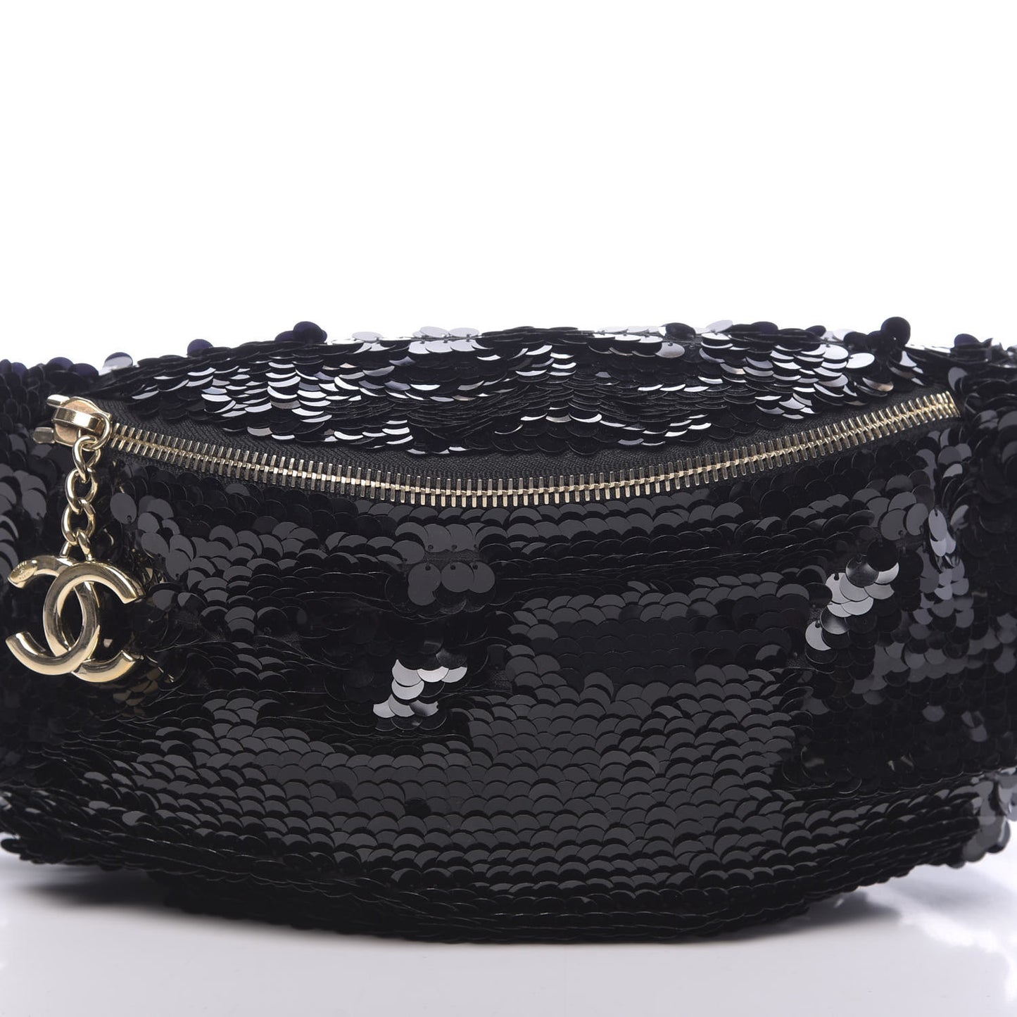 Sequin Calfskin Sparkling City Waist Bag Fanny Pack Black