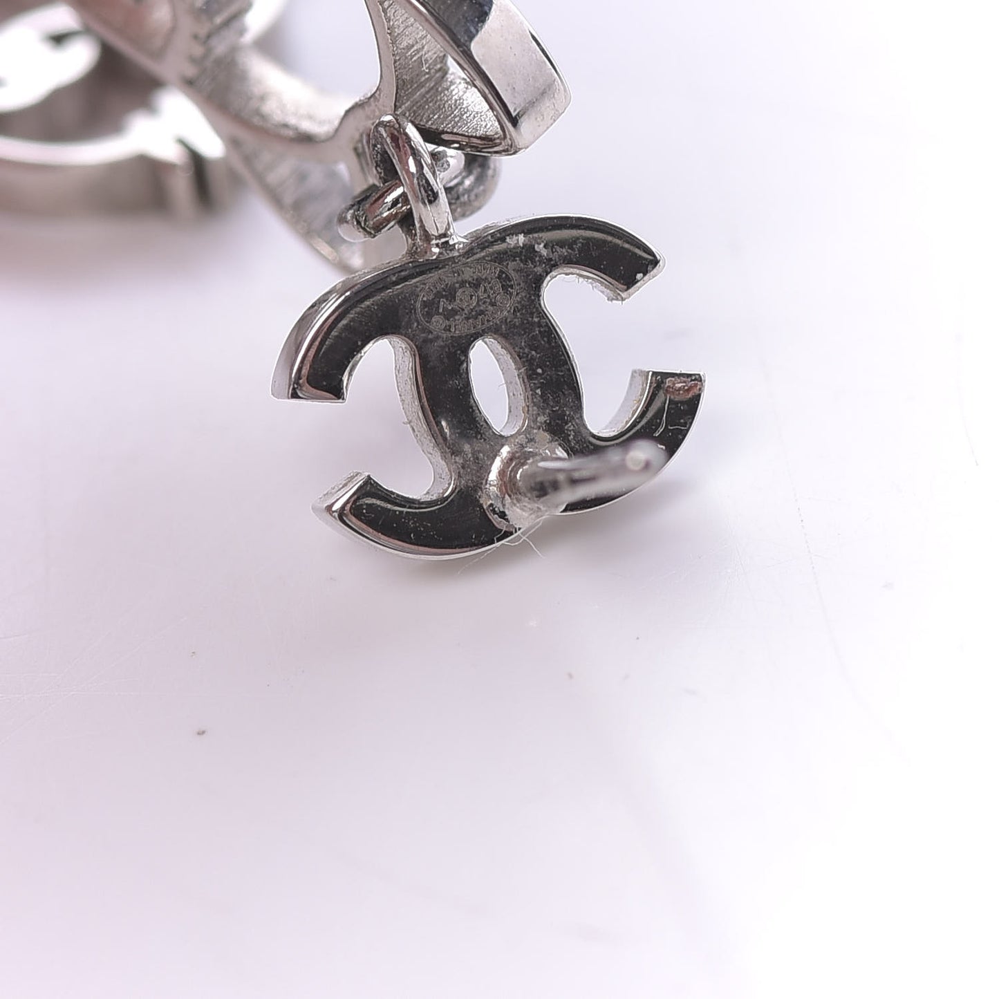 Crystal Emoji Choupette Cat CC Earrings Silver