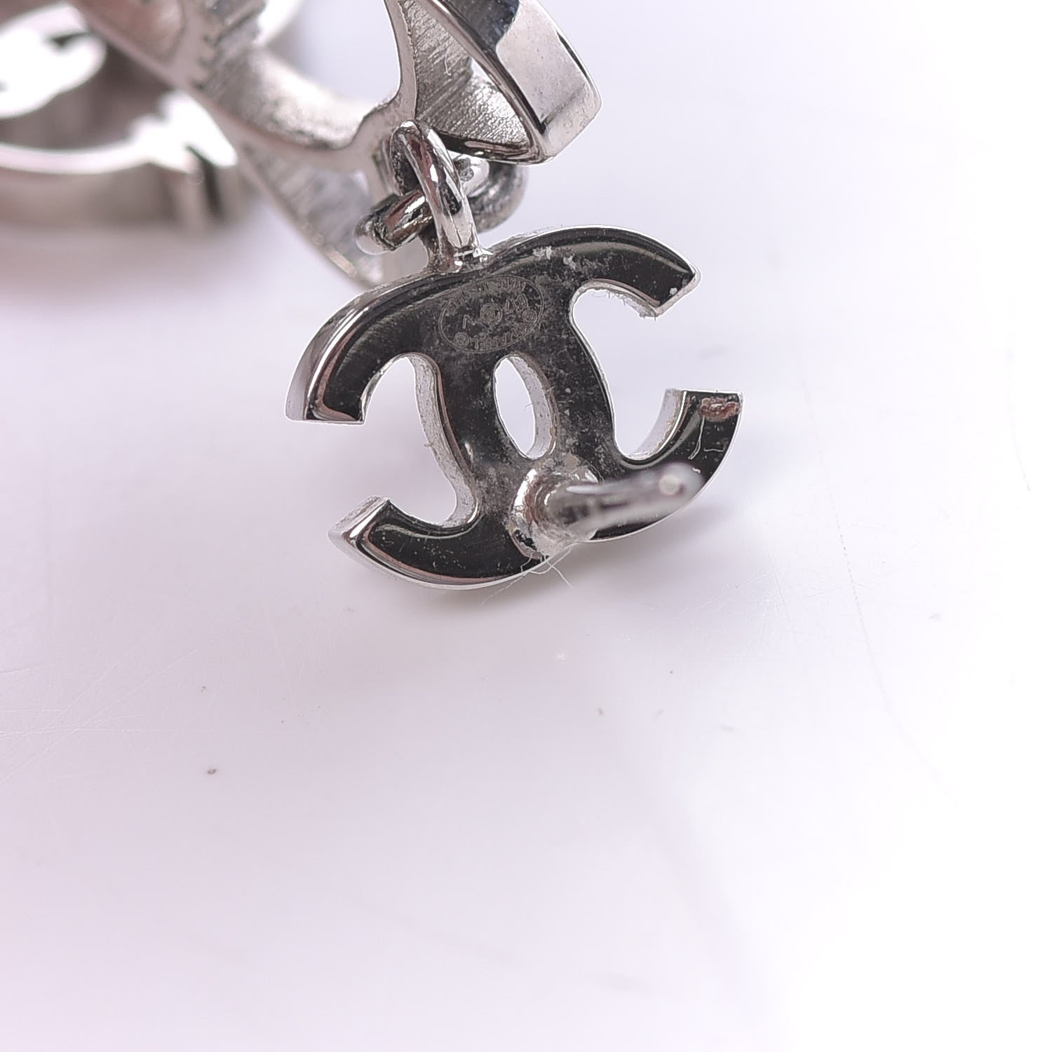 Chanel Crystal Emoji Choupette Cat CC Earrings Silver 4 of 4