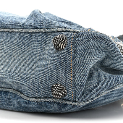 Balenciaga Washed Frayed Denim Crystal Small Le Cagole Shoulder Bag Blue 9 of 11
