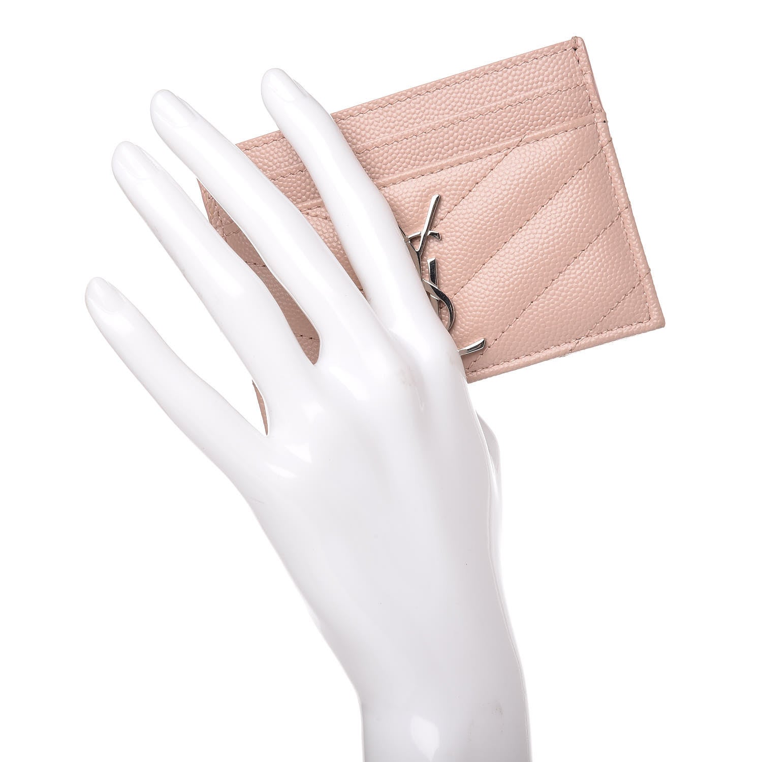 Saint Laurent Grain De Poudre Matelasse Chevron Monogram Credit Card Case Pale Blush 2 of 7