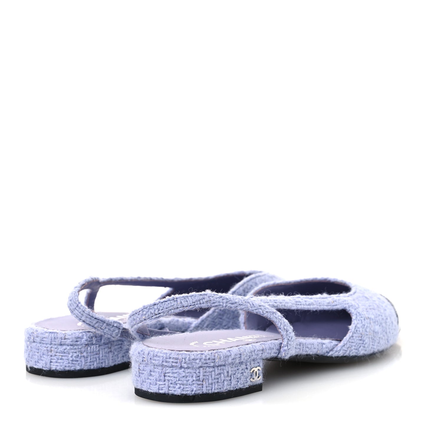 Iridescent Wool Tweed Patent Cap Toe CC Slingback Flats 40 Light Purple Silver Black