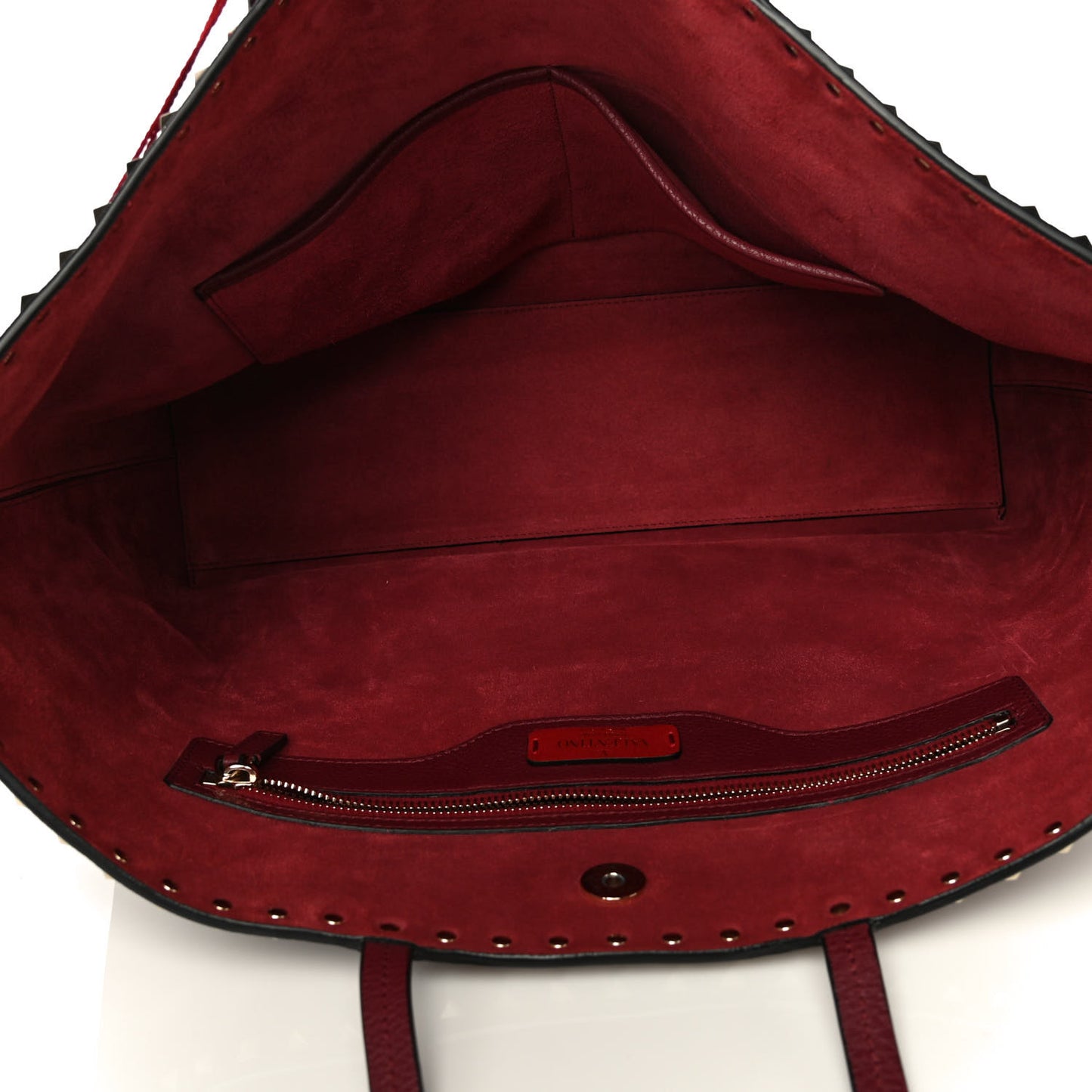 Grained Calfskin Rockstud Shoulder Tote Cerise