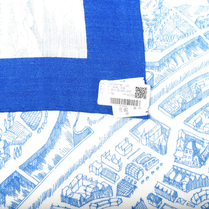 Hermes Cashmere Silk La Cite Cavaliere Shawl 140 Bleu Roy White Encre 4 of 5