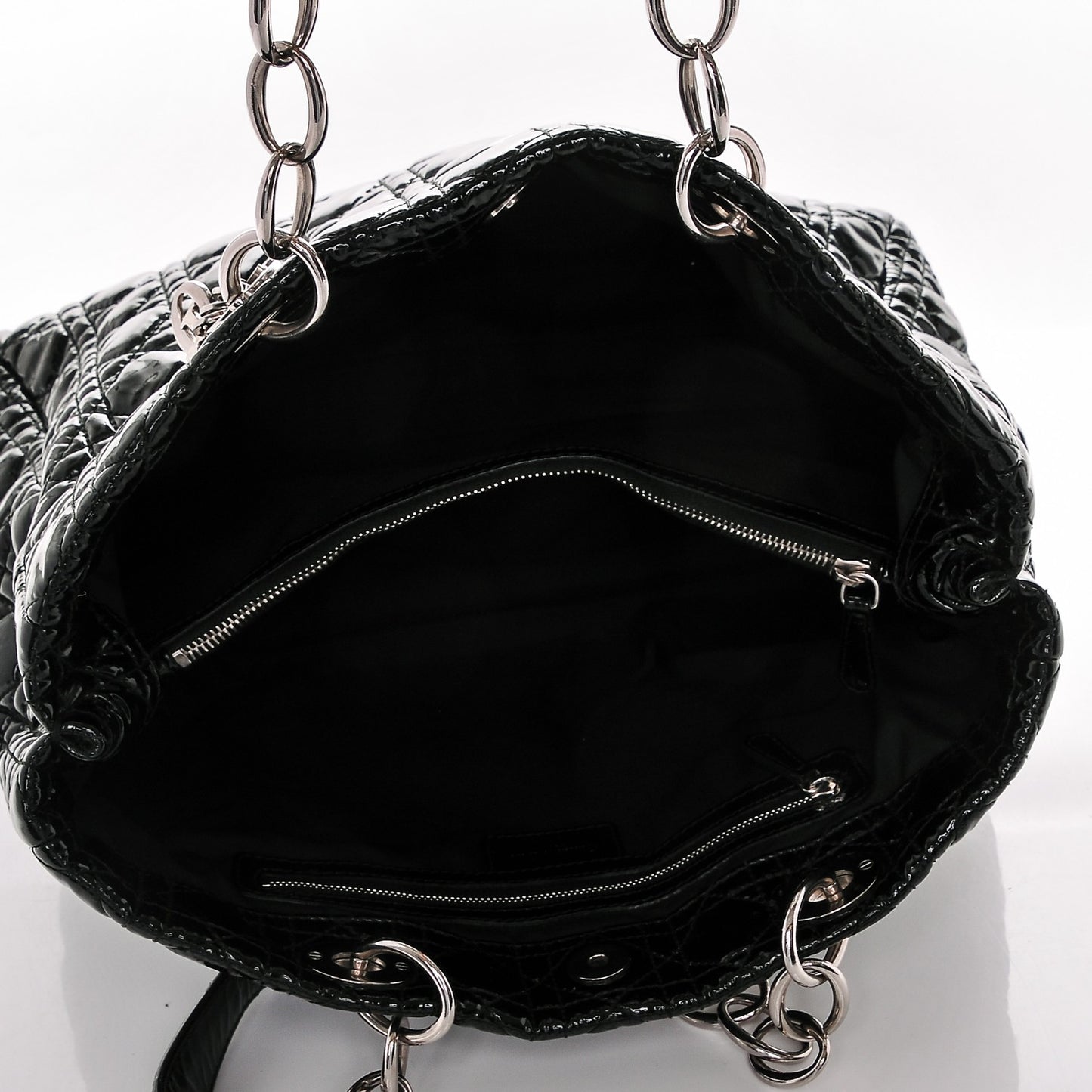 Patent Cannage Large Dior Soft Shopping Tote Black