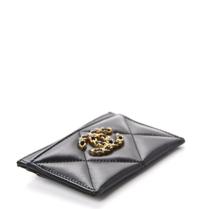 Chanel Shiny Goatskin Quilted Chanel 19 Card Holder Black 4 of 9