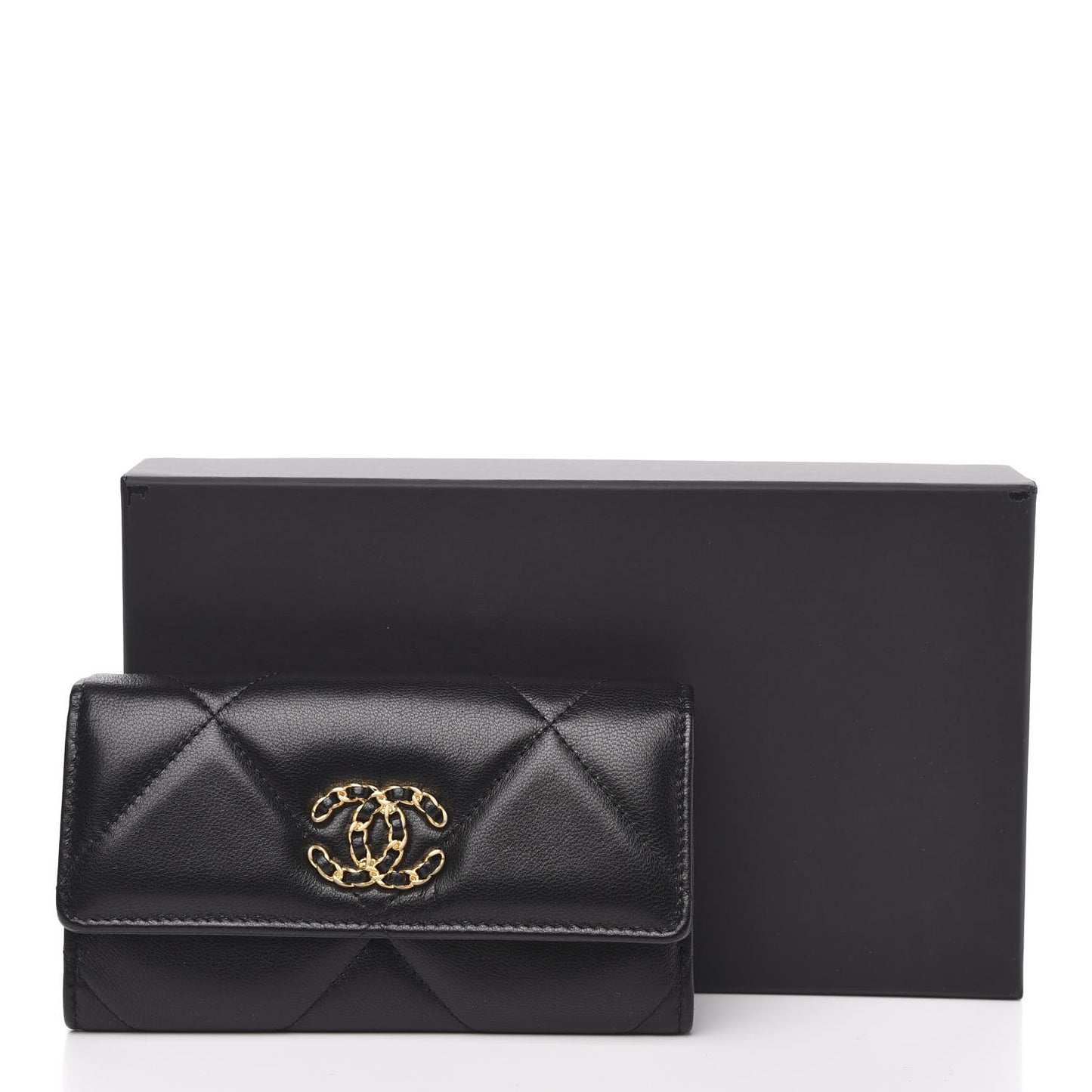 Goatskin Quilted 19 Flap Wallet Black