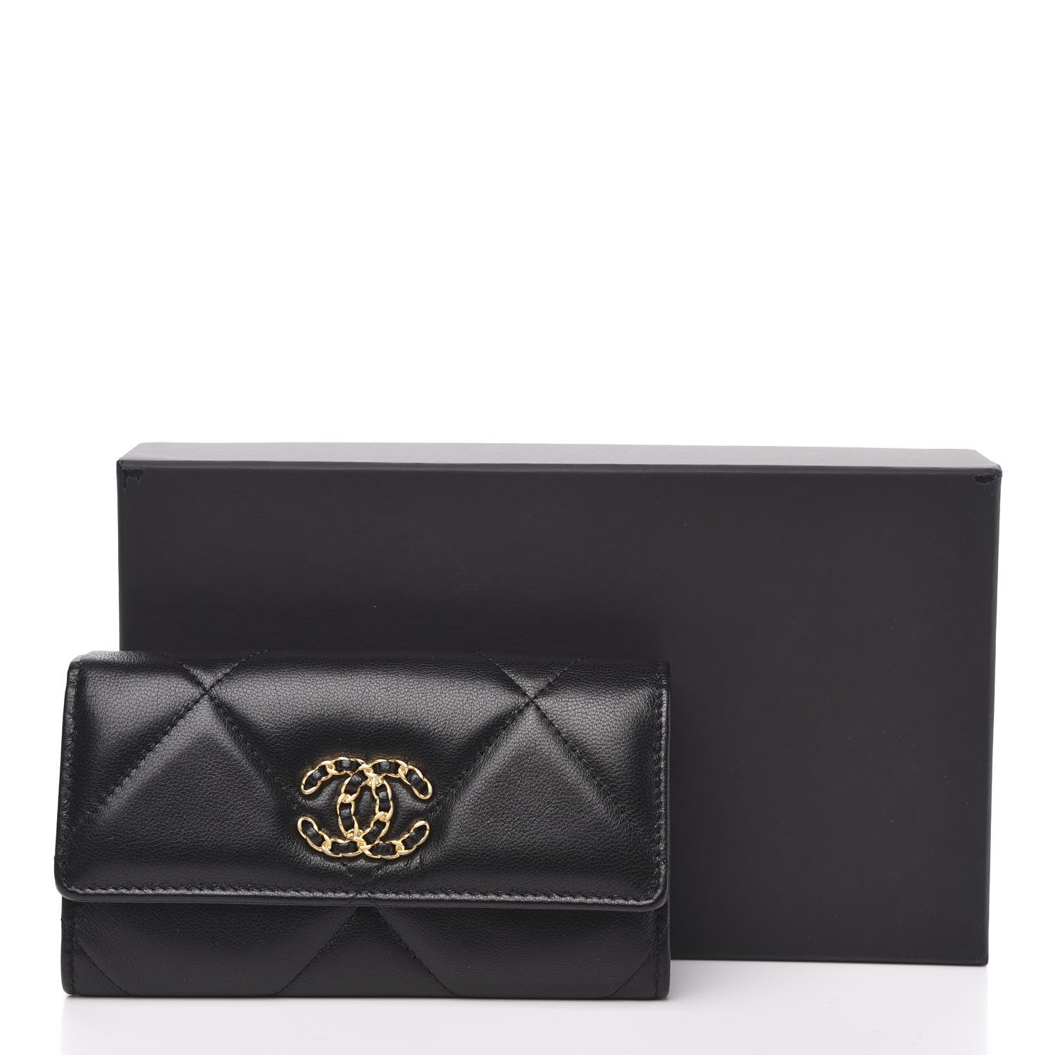 Chanel Goatskin Quilted 19 Flap Wallet Black 8 of 9