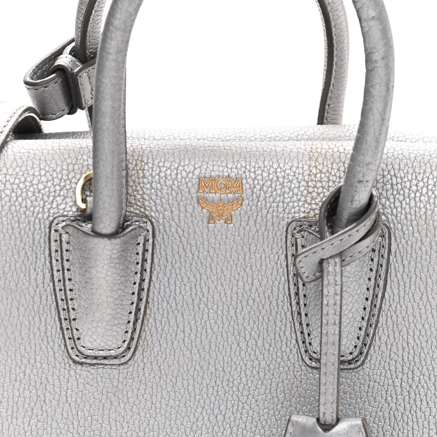 Metallic Grained Calfskin Mini Milla Tote Spike Silver
