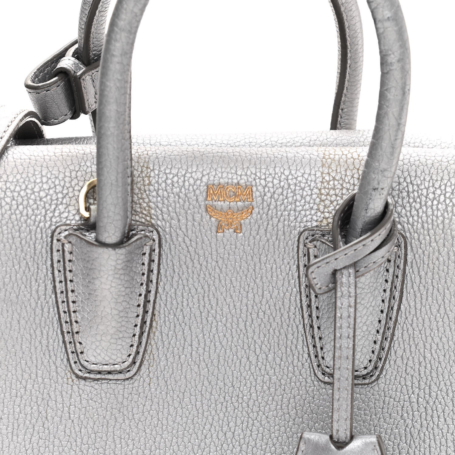 MCM Metallic Grained Calfskin Mini Milla Tote Spike Silver 8 of 11