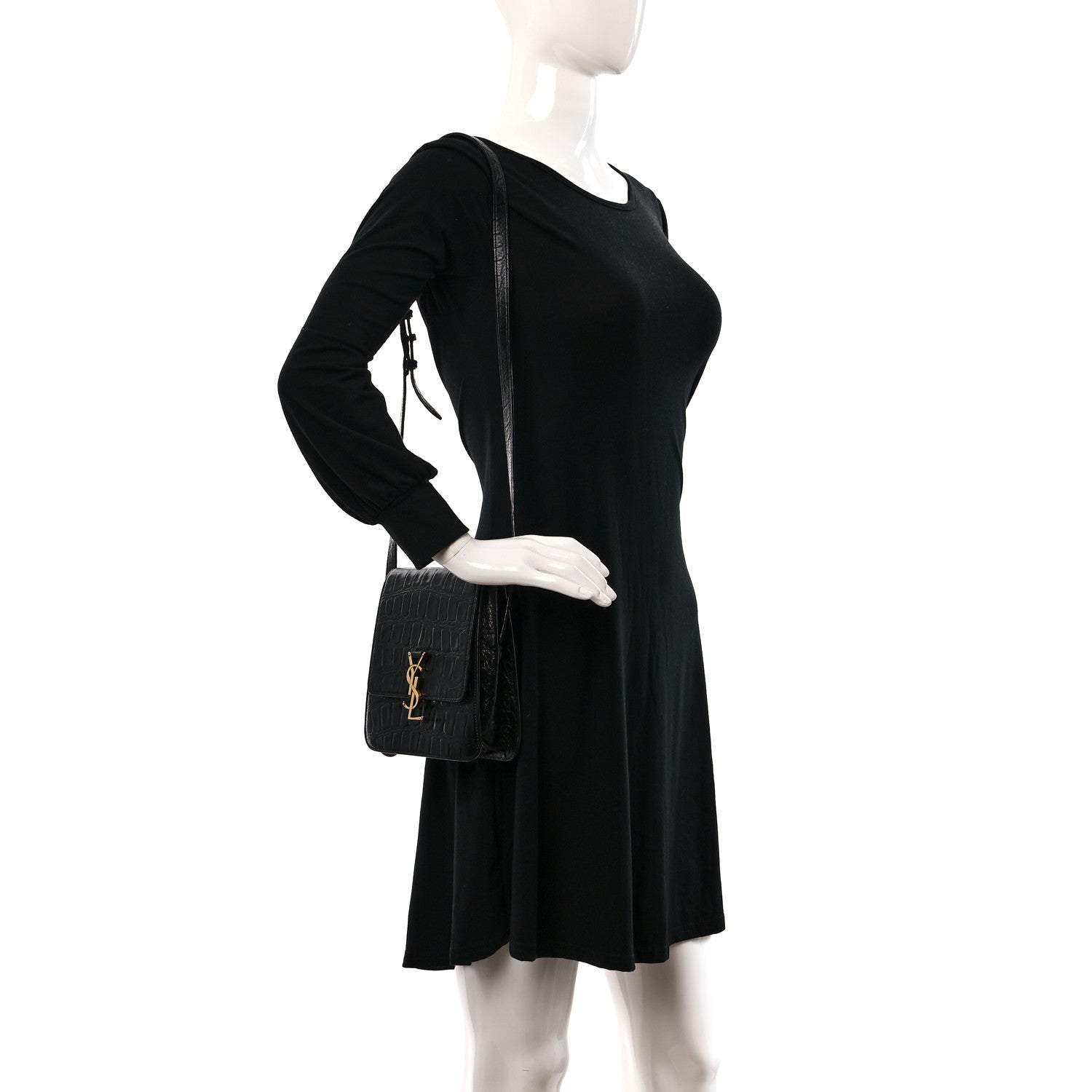 Saint Laurent Calfskin Embossed Crocodile North South Kaia Satchel Black 2 of 8