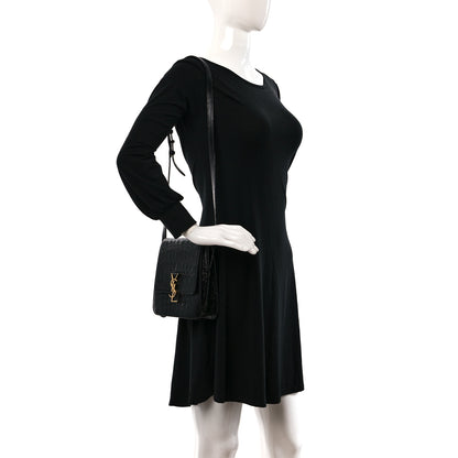 Saint Laurent Calfskin Embossed Crocodile North South Kaia Satchel Black 2 of 8