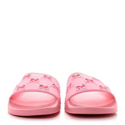 Gucci Rubber GG Monogram Perforated Womens Slide Sandals 36 Rose Box 2 of 11