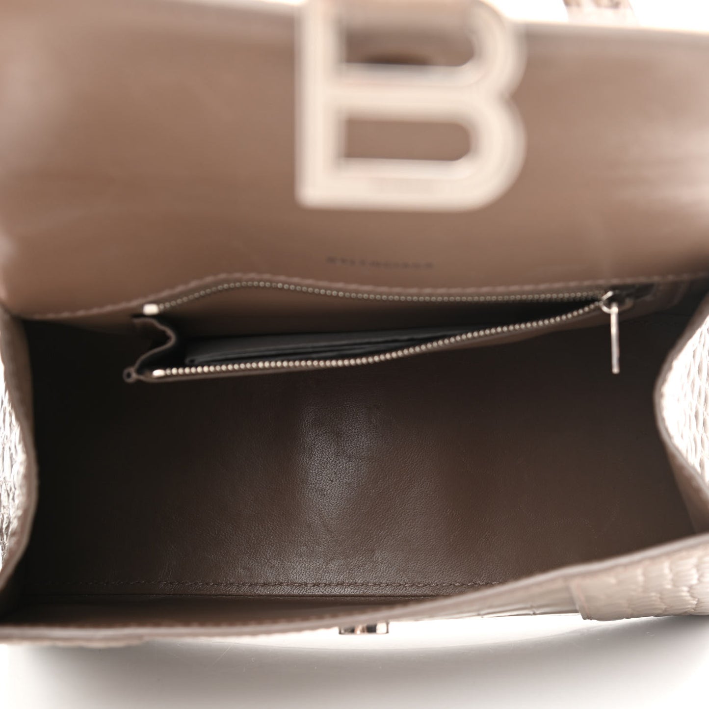 Shiny Calfskin Crocodile Embossed Small Hourglass Top Handle Bag Mink Grey