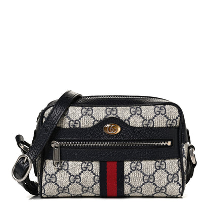 Gucci GG Supreme Monogram Textured Dollar Calfskin Web Mini Ophidia Shoulder Bag Beige Blue 1 of 9