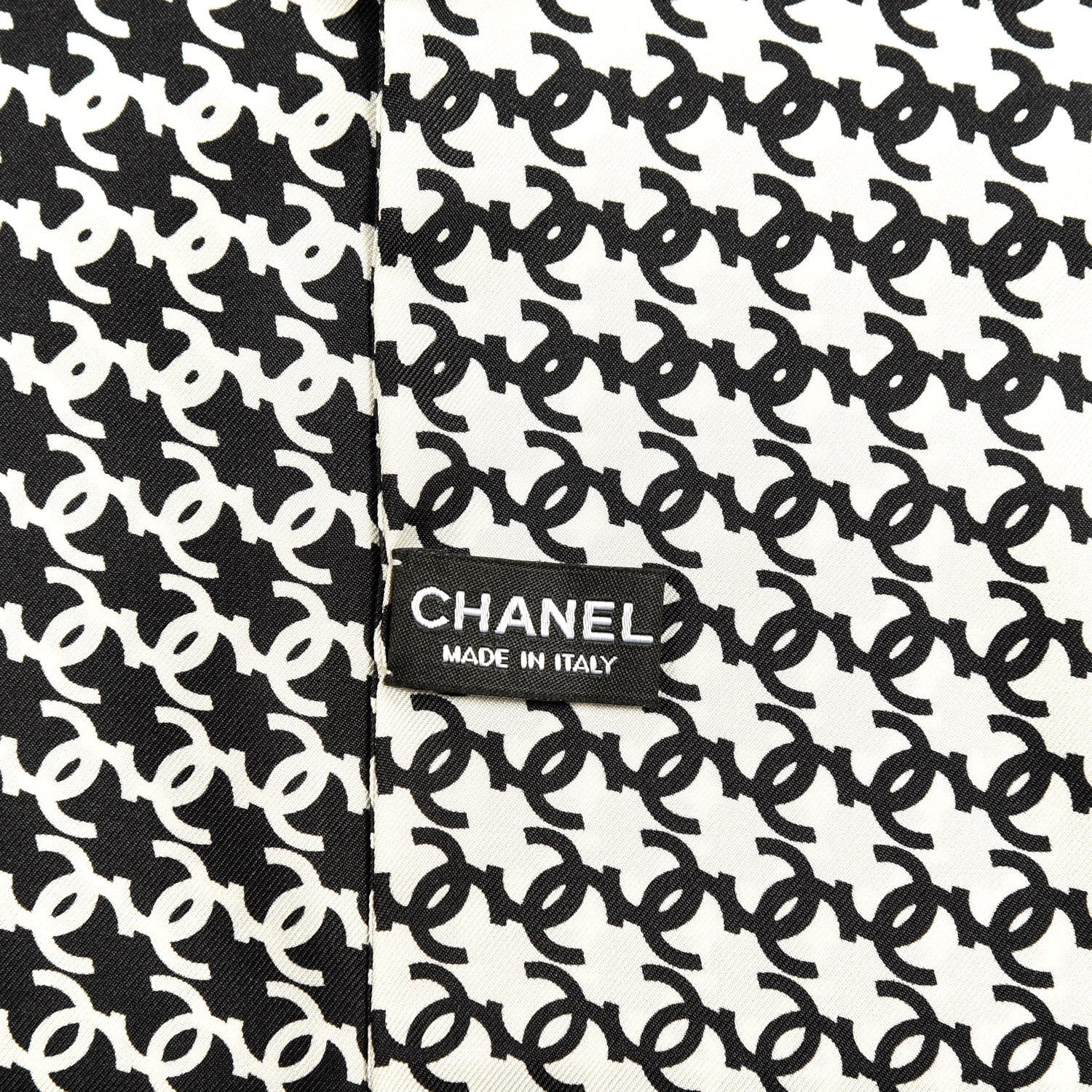 Chanel Silk Twill Houndstooth Slim Bandeau Scarf Black Ecru 3 of 3