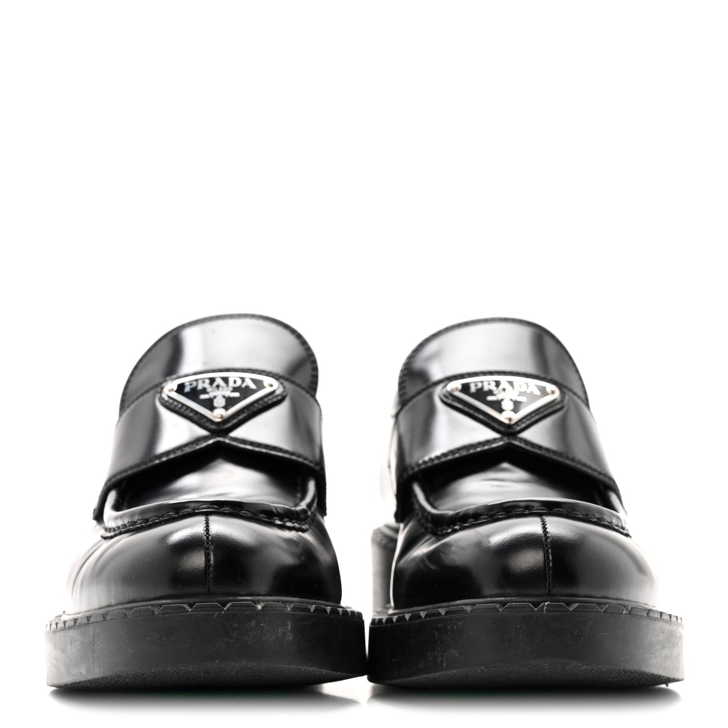 Prada Spazzolato Metal Triangle Logo 50mm Loafers 37.5 Black 3 of 13
