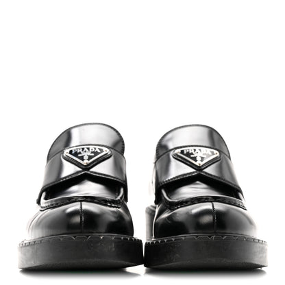 Prada Spazzolato Metal Triangle Logo 50mm Loafers 37.5 Black 3 of 13