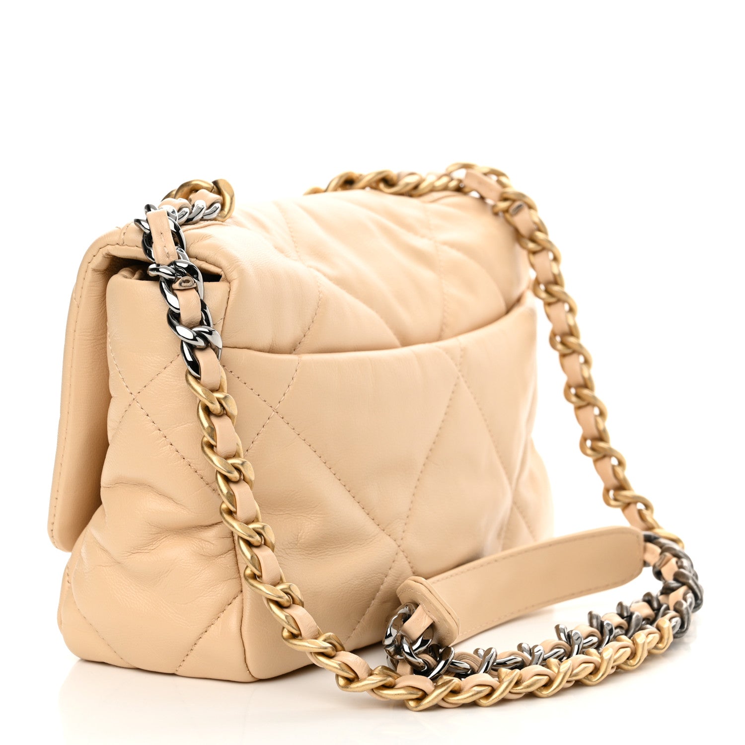Chanel Shiny Goatskin Quilted Medium Chanel 19 Flap Beige 3 of 10