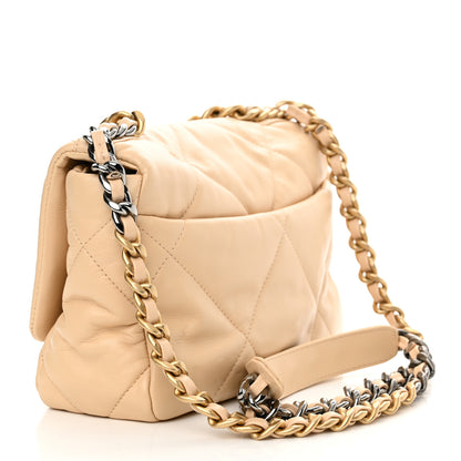 Chanel Shiny Goatskin Quilted Medium Chanel 19 Flap Beige 3 of 10