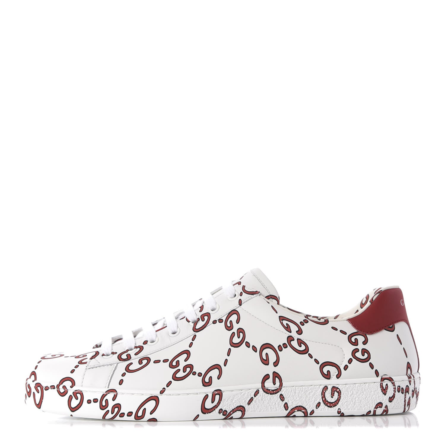 Gucci Calfskin GucciGhost Print Mens Ace Sneakers 11 White Hibiscus Red 1 of 12