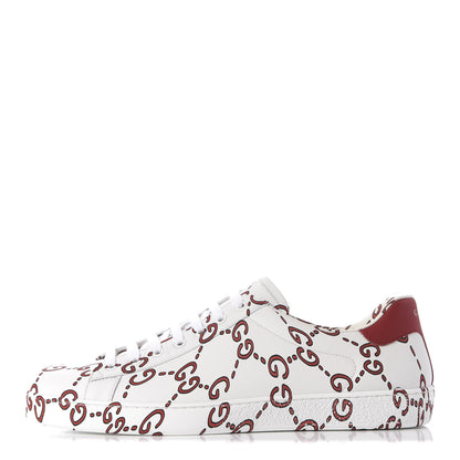 Gucci Calfskin GucciGhost Print Mens Ace Sneakers 11 White Hibiscus Red 1 of 12