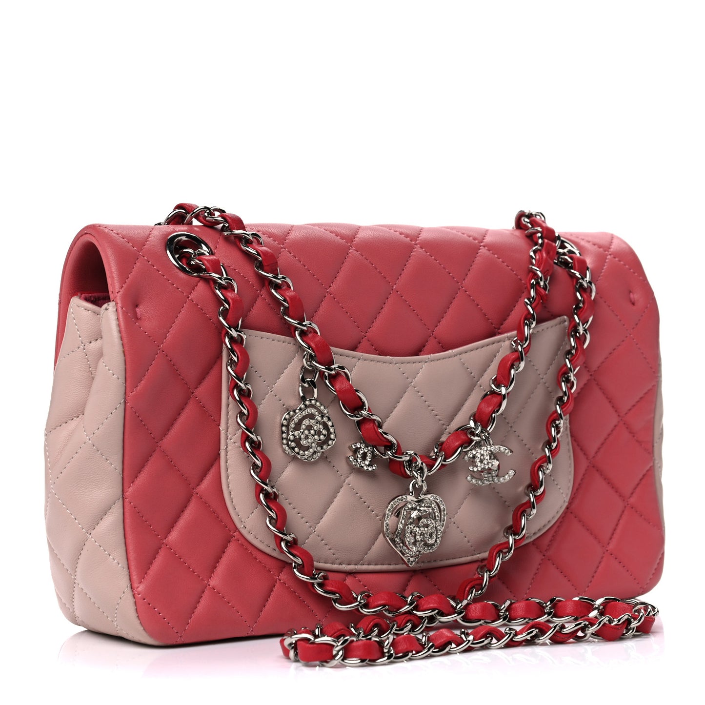 Lambskin Quilted Tri-Color Medium Single Flap Pink