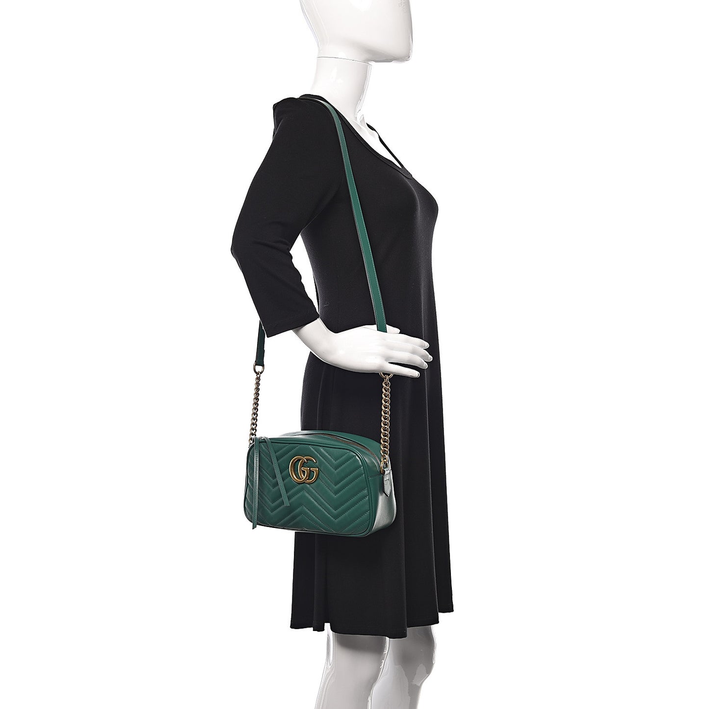 Calfskin Matelasse Small GG Marmont Chain Shoulder Bag Emerald Green