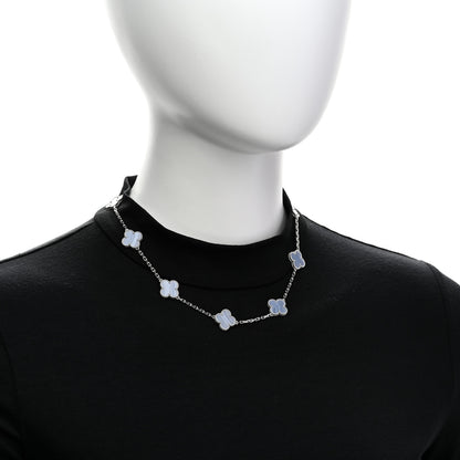 Van Cleef & Arpels 18K White Gold Chalcedony 10 Motifs Vintage Alhambra Necklace 2 of 6