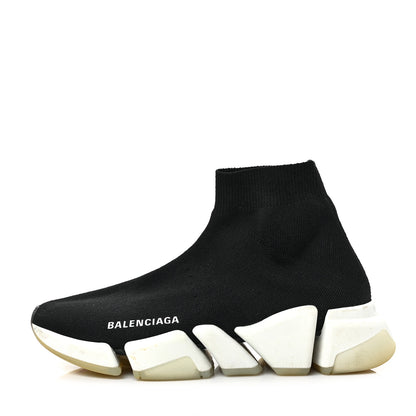 Balenciaga Technical 3D Recycled Knit Bi-Color Womens Speed 2.0 Transparent Sole Sneakers 37 Black White 1 of 6