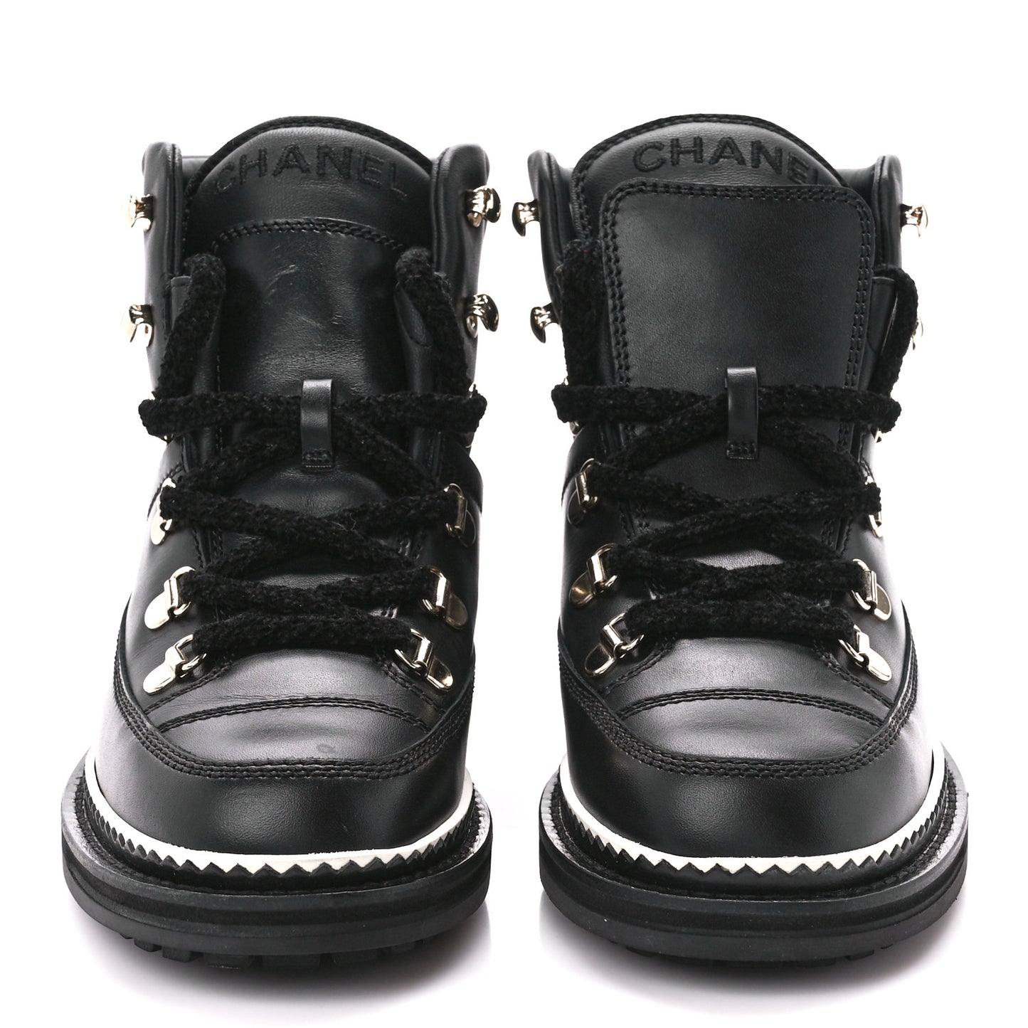 Calfskin Lambskin Lace Up Boots 35 Black