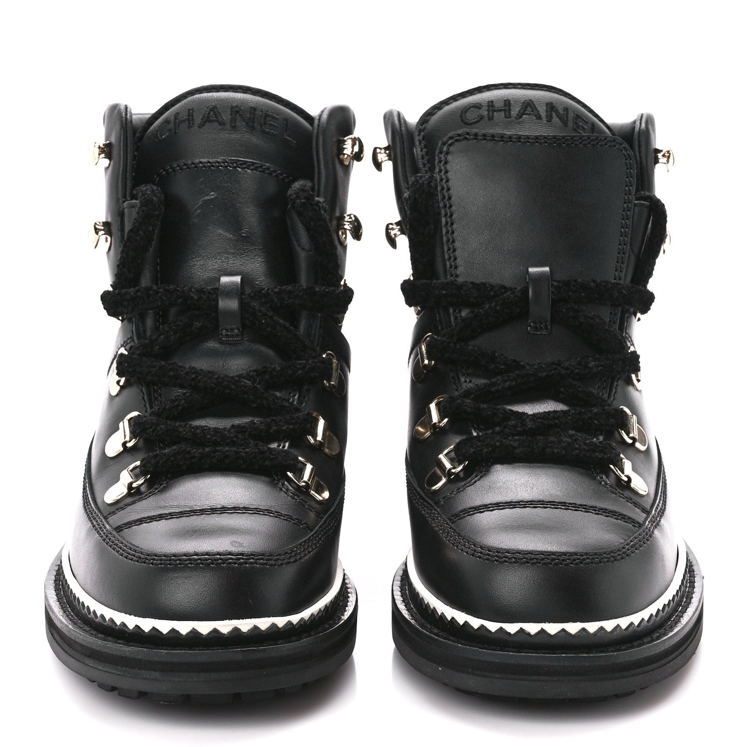 Chanel Calfskin Lambskin Lace Up Boots 35 Black 2 of 9