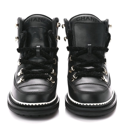 Chanel Calfskin Lambskin Lace Up Boots 35 Black 2 of 9