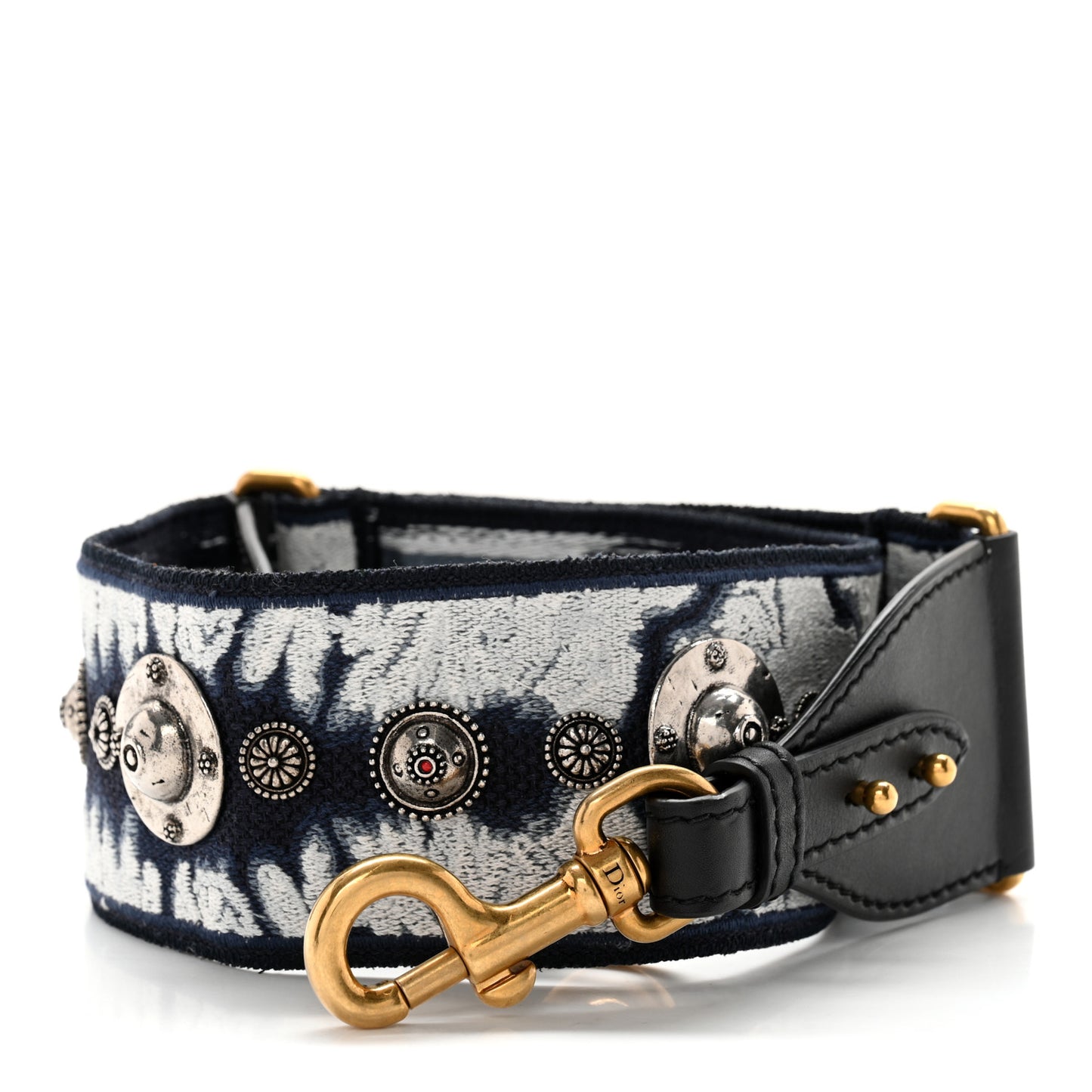Canvas Embroidered Studded Tie Dye Shoulder Strap Blue
