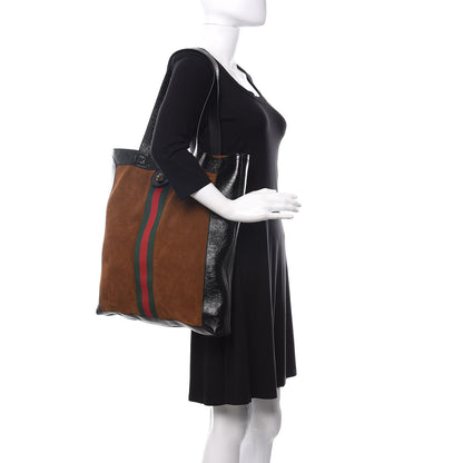 Gucci Suede Patent Web Large Ophidia Vertical Shopping Tote Nocciola Black 2 of 11