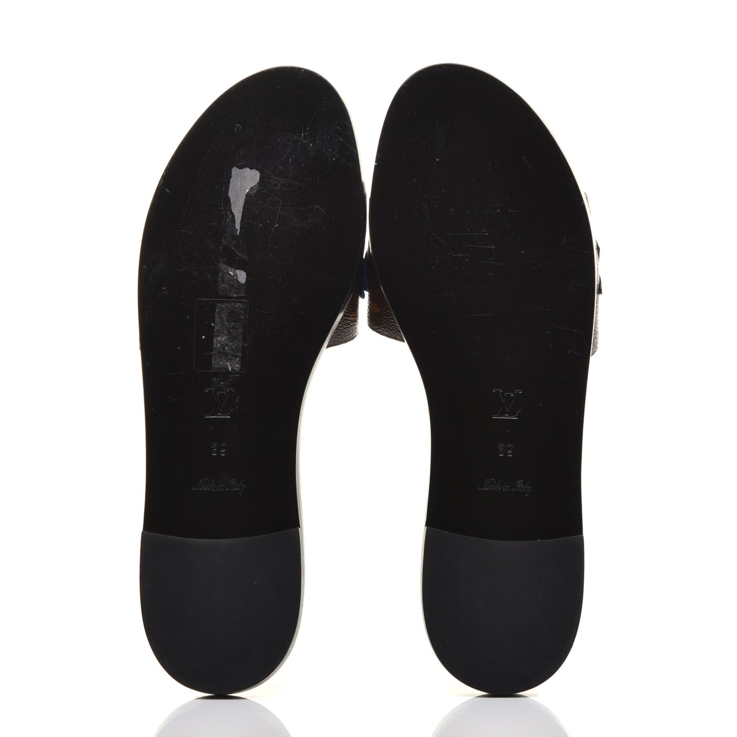 Patent Calfskin Monogram LV Black Heart Flat Mules 39 Cacao