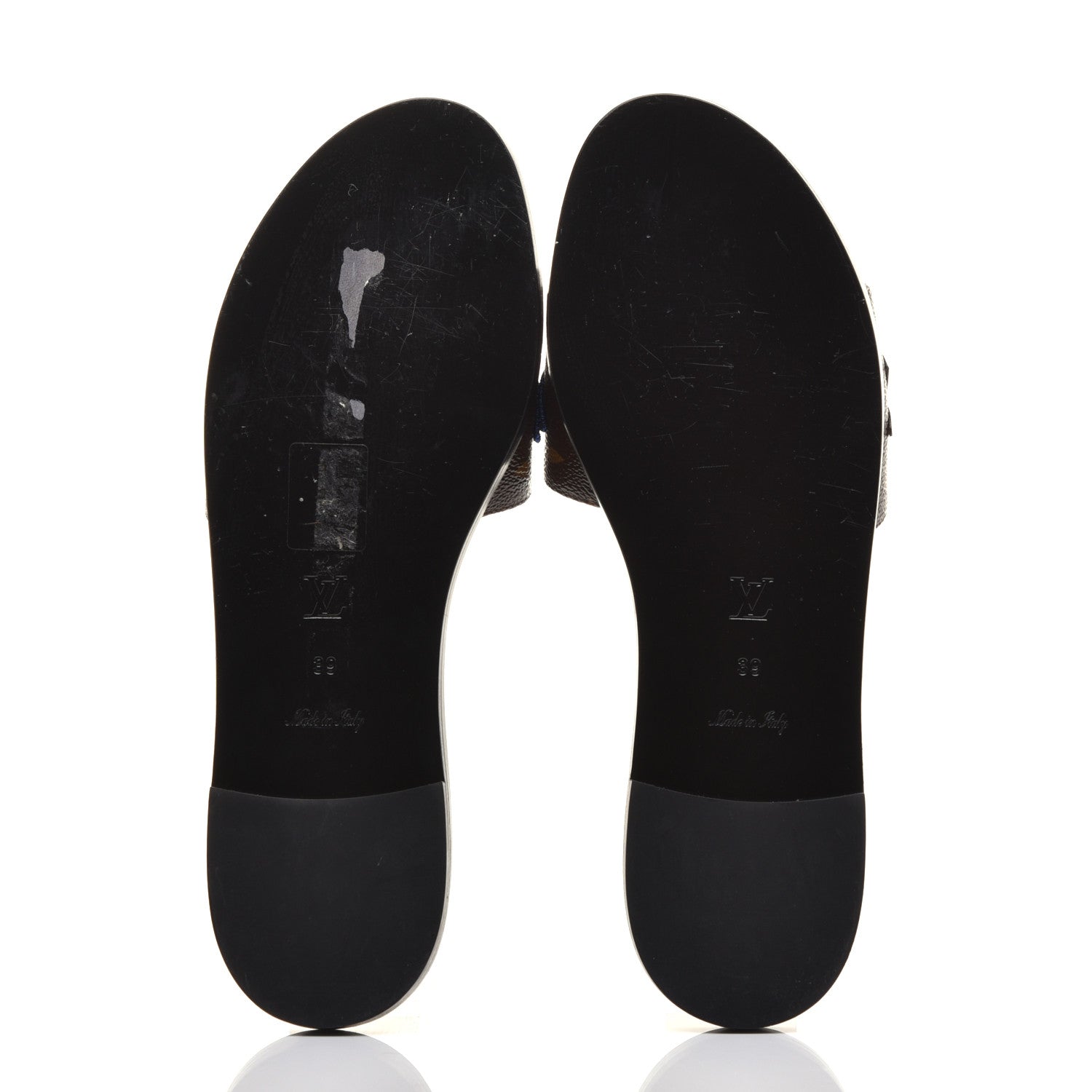 Louis Vuitton Patent Calfskin Monogram LV Black Heart Flat Mules 39 Cacao 5 of 9
