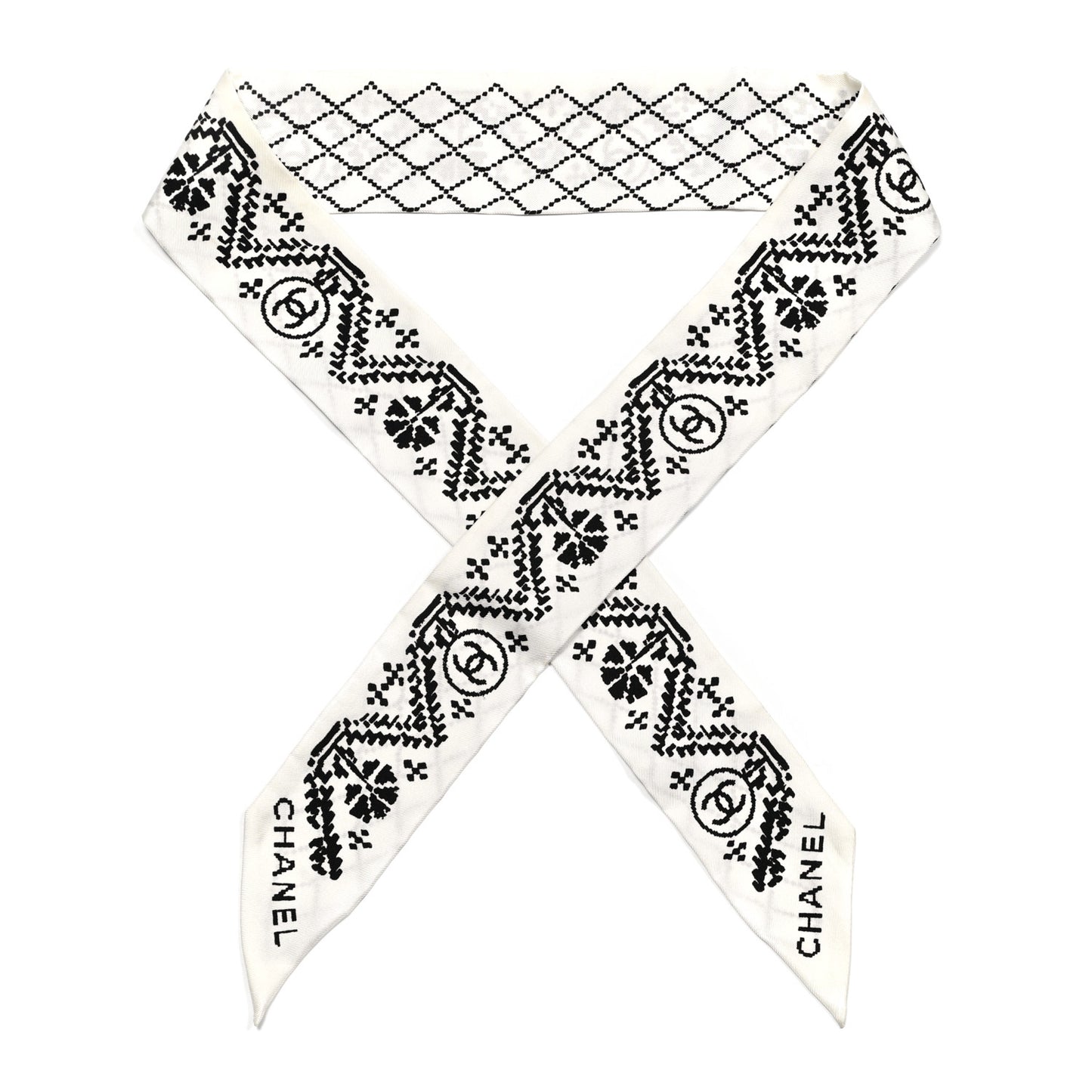 Silk Twill CC Bandeau Scarf White Black