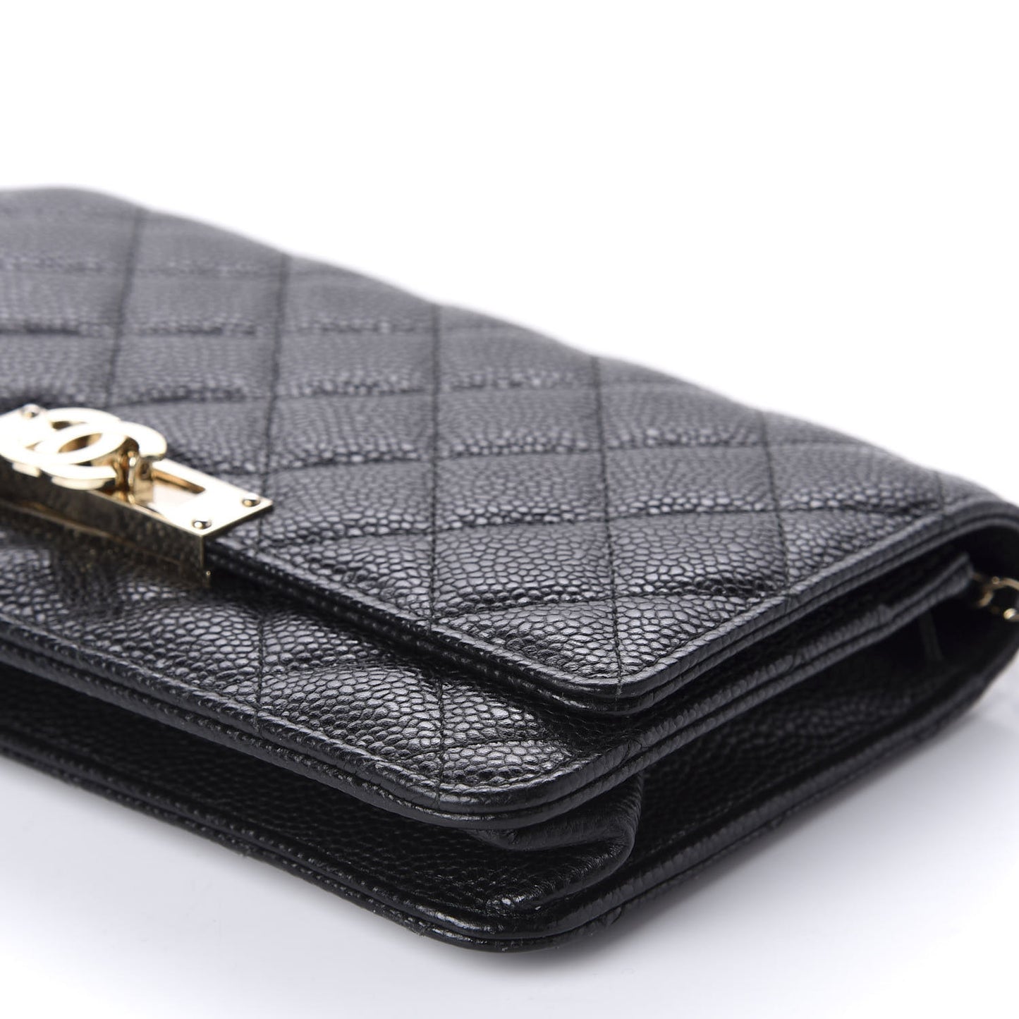 Caviar Quilted Golden Class Wallet On Chain WOC Black