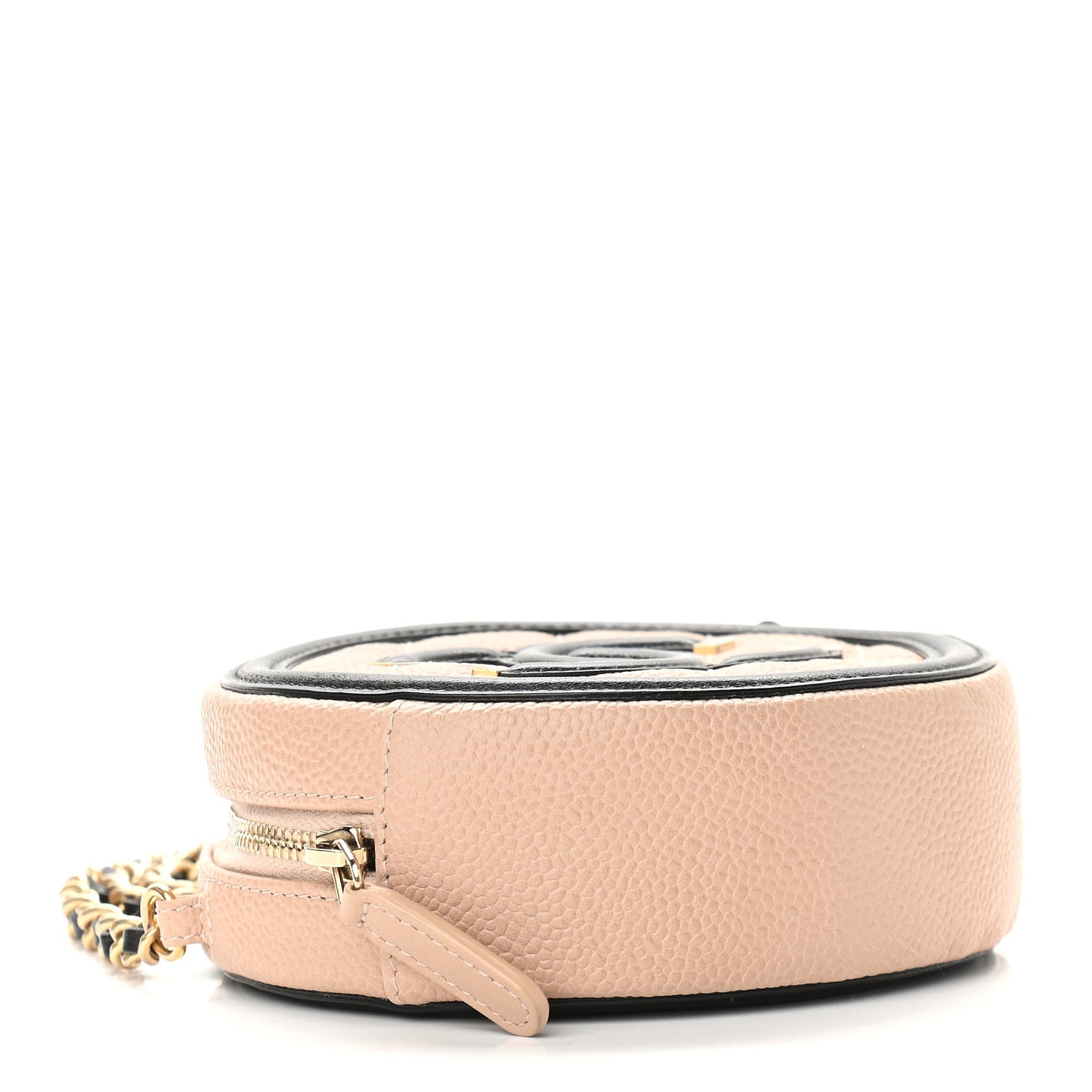 Caviar Quilted Round Filigree Crossbody Beige Black