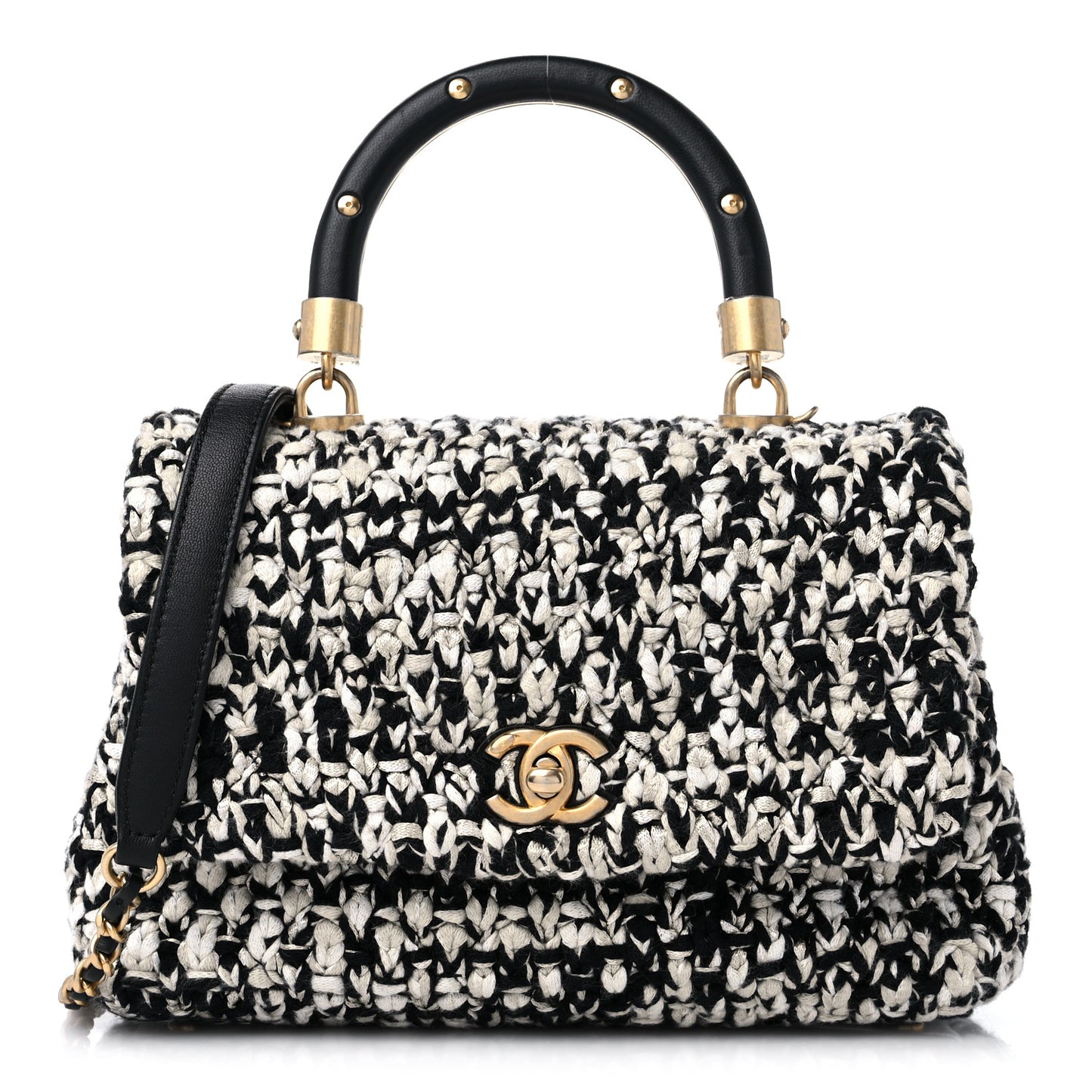 Tweed Quilted Mini Coco Handle Flap Black Beige