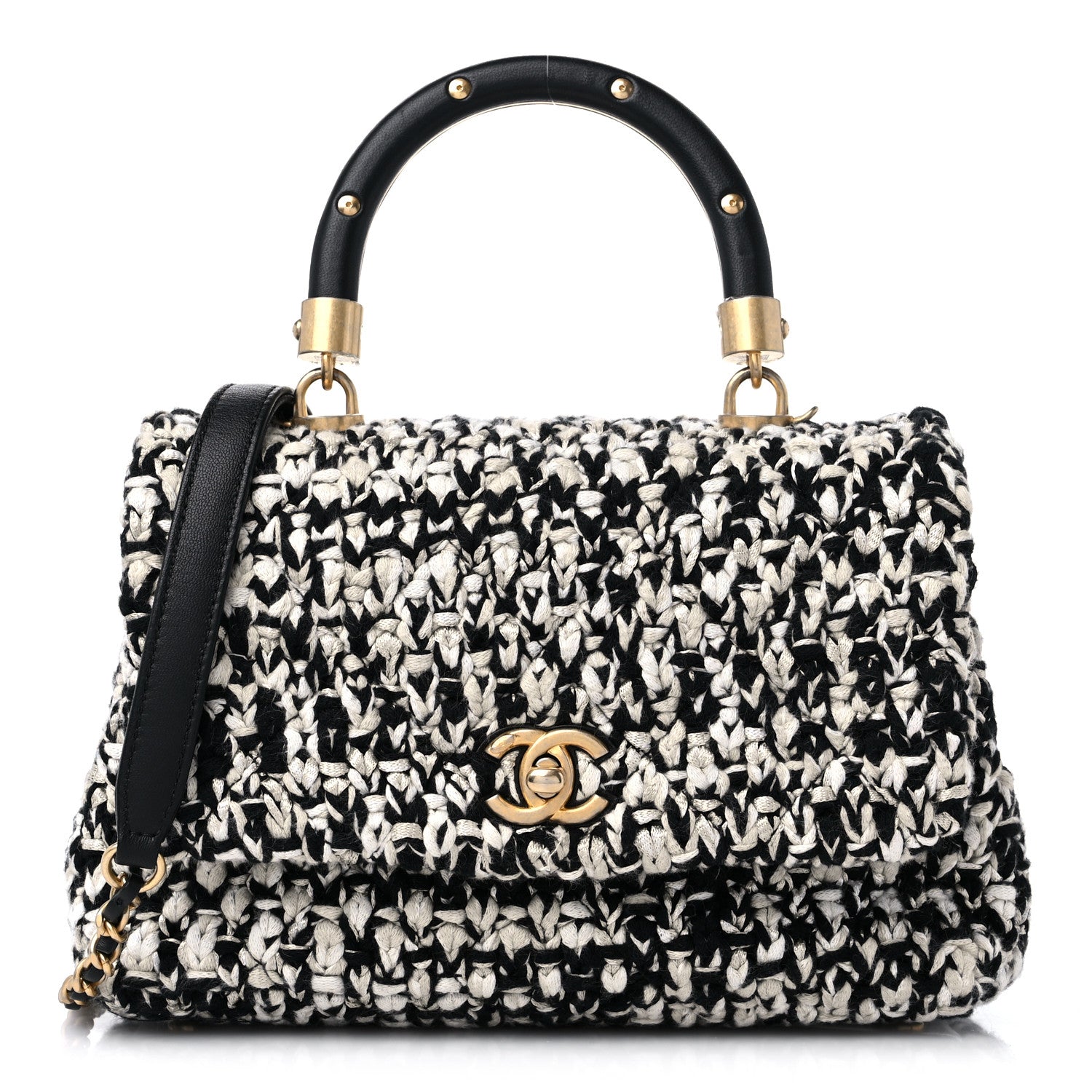 Chanel Tweed Quilted Mini Coco Handle Flap Black Beige 1 of 11