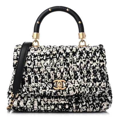 Chanel Tweed Quilted Mini Coco Handle Flap Black Beige 1 of 11