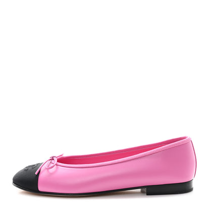 Chanel Calfskin Grosgrain Cap Toe CC Ballerina Flats 38 Pink Black 1 of 10