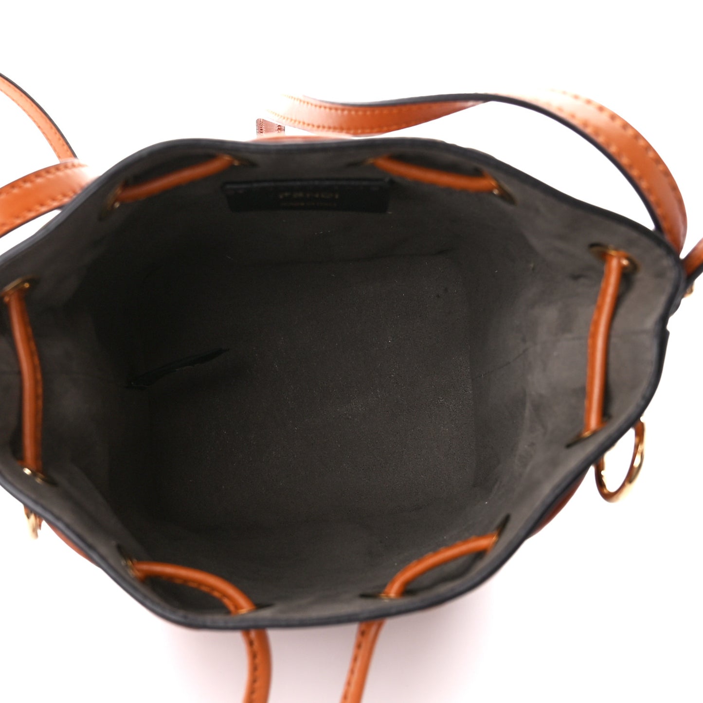 Vitello Liberty F is Fendi FF 1974 Embossed Mini Mon Tresor Bucket Bag Brandy