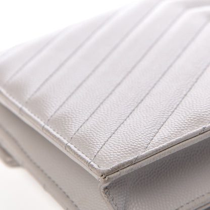 Saint Laurent Grain De Poudre Matelasse Chevron Monogram Envelope Chain Wallet Fog 12 of 14