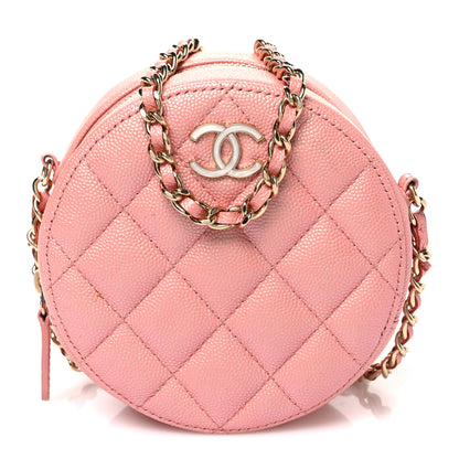 Chanel Iridescent Caviar Resin Quilted Round Clutch With Chain Pink 1 of 10