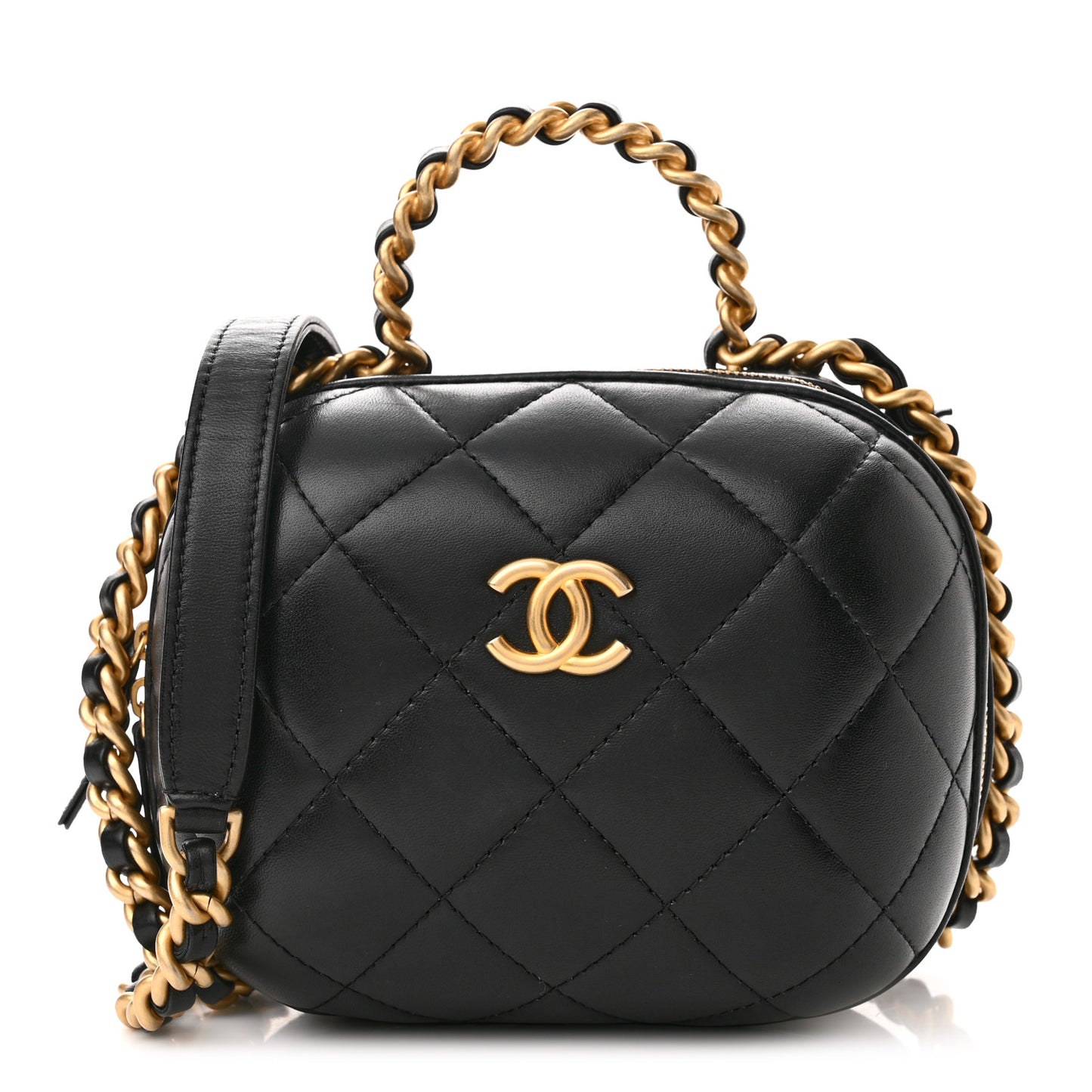 Lambskin Quilted Small CC Bubble Vanity Case Black