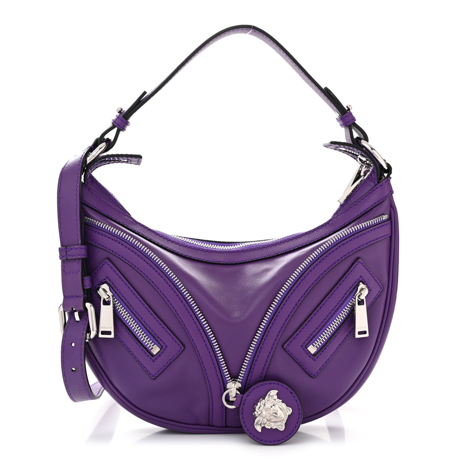 Versace Calfskin Small Repeat Zip Hobo Purple 1 of 9