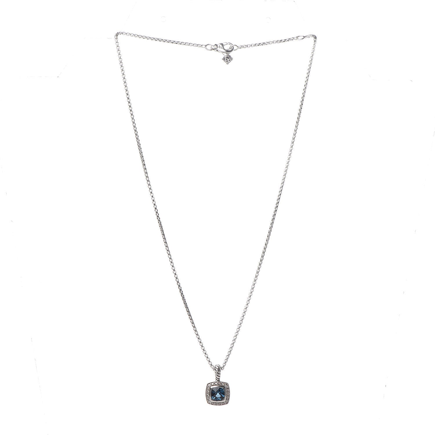 David Yurman Sterling Silver Diamond Blue Topaz 7mm Petite Albion Pendant Necklace 3 of 6
